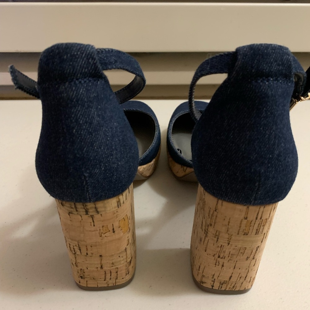 Worthington Denim Panama Cork Block Chunky Heel Women’s Size 7 Patriotic Pumps V - Picture 6 of 9